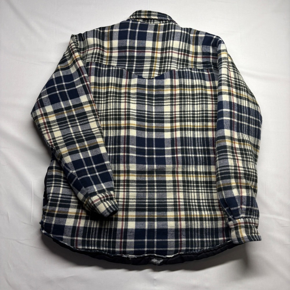 Above Sea Level Mens Plaid Quilted Flannel Shirt Jacket Navy Cream Yellow Medium - Picture 7 of 8